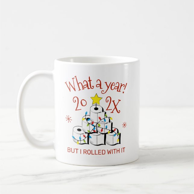 What A Year 2022 Funny Toilet Paper Christmas Tree Coffee Mug (Left)