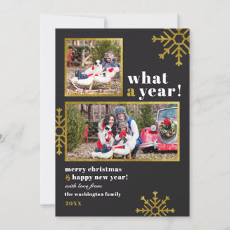 What A Year! | Black & Gold Foil Christmas Photo Holiday Card