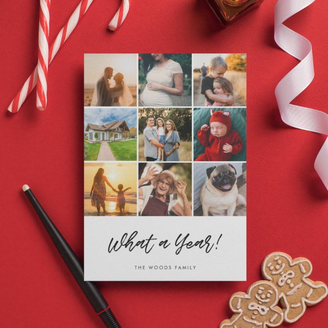 What a Year Christmas 9 Photo Collage Family Holiday Card (Creator Uploaded)