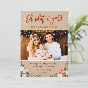 What A Year Christmas Floral Kraft Photo Holiday Card