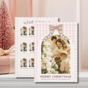 What A Year Christmas Photo Card Pink Gingham 12