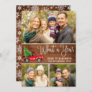 What a Year Christmas Red Farm Truck 3 Photo Boho Holiday Card