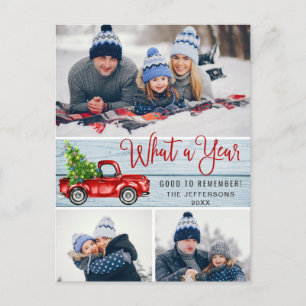 What a Year Christmas Red Farm Truck 3 Photo Postcard