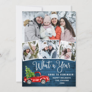 What a Year Christmas Red Farm Truck 4 Photo  Holiday Card