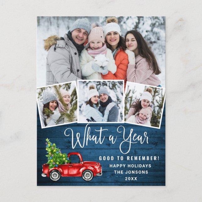 What a Year Christmas Red Farm Truck 4 Photo Postcard (Front)