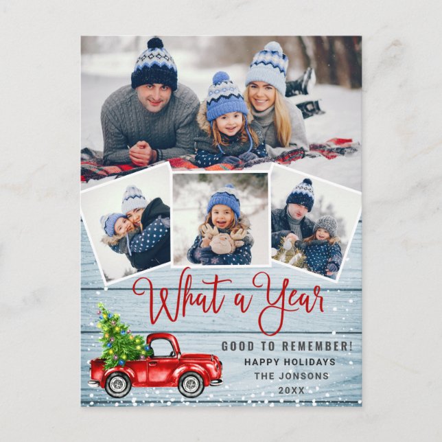 What a Year Christmas Red Farm Truck 4 Photo Postcard (Front)