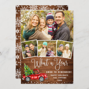 What a Year Christmas Red Farm Truck 5 Photo Holiday Card
