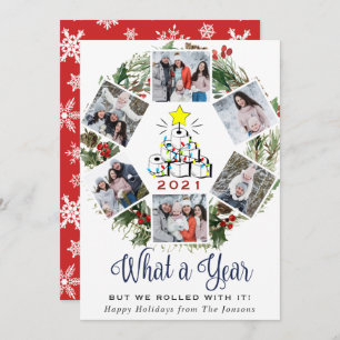 What a Year Christmas Red Farm Truck 6 Photo Holiday Card