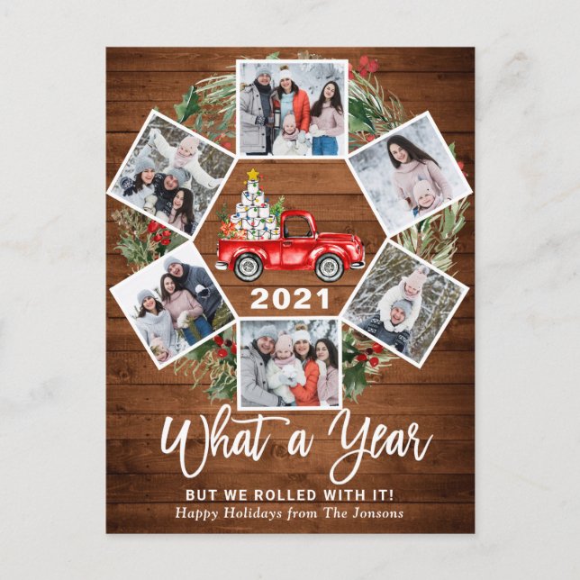 What a Year Christmas Red Farm Truck 6 Photo Postcard (Front)