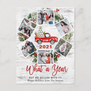 What a Year Christmas Red Farm Truck 6 Photo Postcard