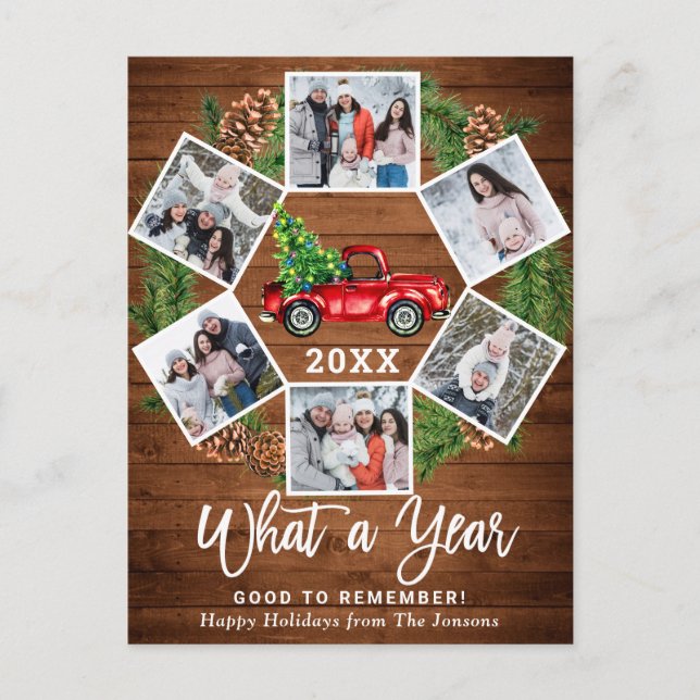 What a Year Christmas Red Farm Truck 6 Photo Postcard (Front)