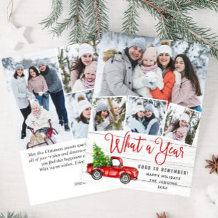 What a Year Christmas Red Farm Truck 7 Photo Holiday Card