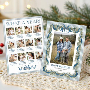 What a Year Dusty Blue Bow Christmas 13 Photo Holiday Card