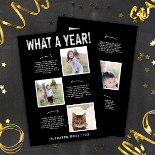 What A Year!  Family Newsletter New Year Six Photo Holiday Card