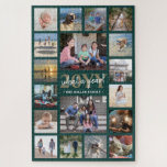 What a Year Family Photo Collage Green & Gold Xmas Jigsaw Puzzle<br><div class="desc">What a year to remember! Celebrate the simple joys of family with a unique and fun photo collage Holiday puzzle. If you prefer a background or text in colours other than green, white and gold, see instructions below. Design features elegant handwritten style script calligraphy, modern typography family name and year,...</div>