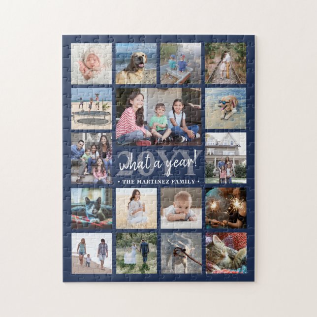 What a Year Family Photo Collage Navy Blue Holiday Jigsaw Puzzle (Vertical)