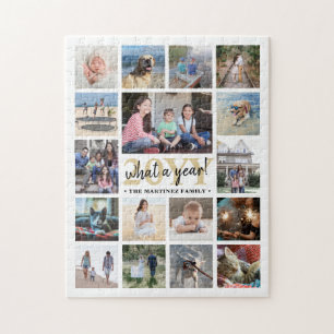 What a Year Family Photo Collage White & Gold Xmas Jigsaw Puzzle