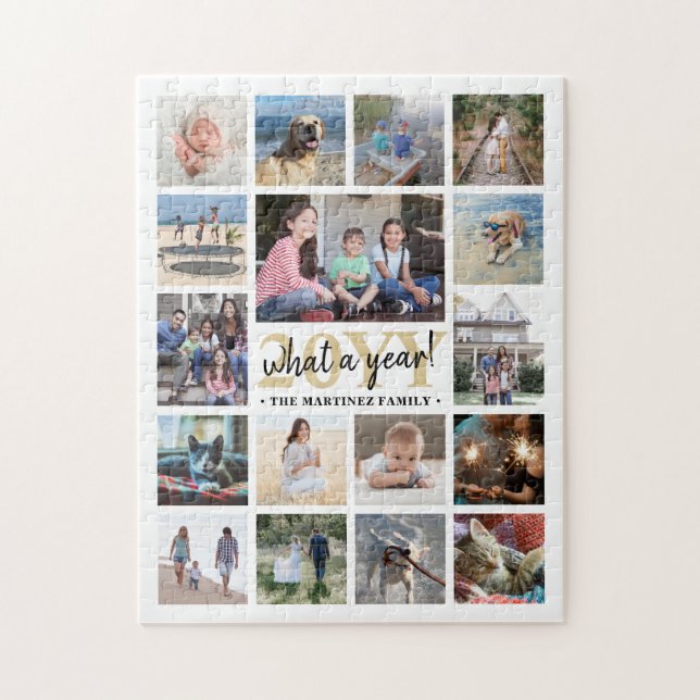 What a Year Family Photo Collage White & Gold Xmas Jigsaw Puzzle (Vertical)