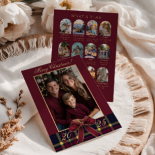 What A Year family Photo Red Plaid Holiday Card