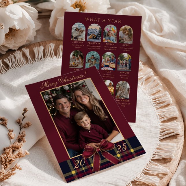 What A Year family Photo Red Plaid Holiday Card (Creator Uploaded)