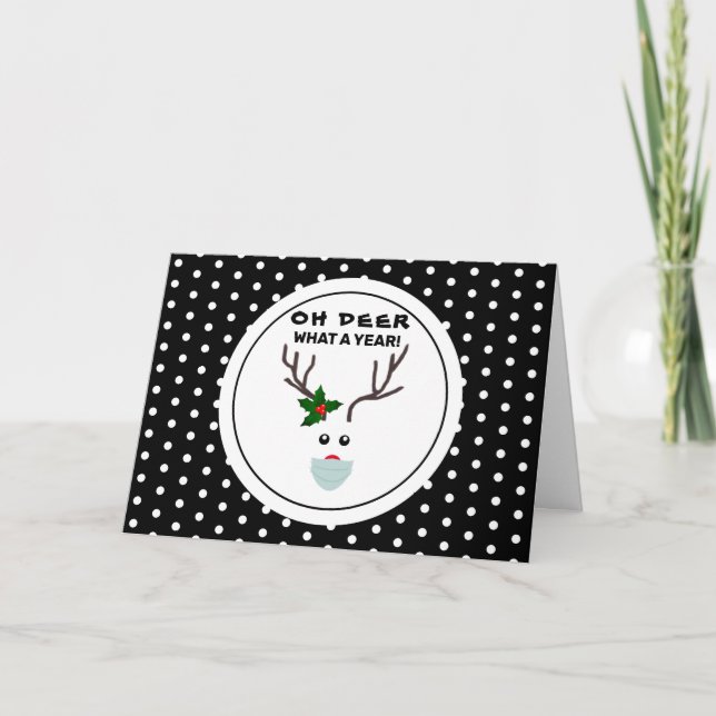 What A Year Funny Christmas Reindeer In Face Mask Holiday Card (Front)