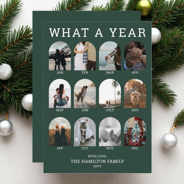 What a Year Green Modern Photo Collage Christmas Holiday Card (What a Year Green Modern Photo Collage Christmas Holiday Card)