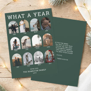 What a Year Green Modern Photo Collage Christmas Holiday Card