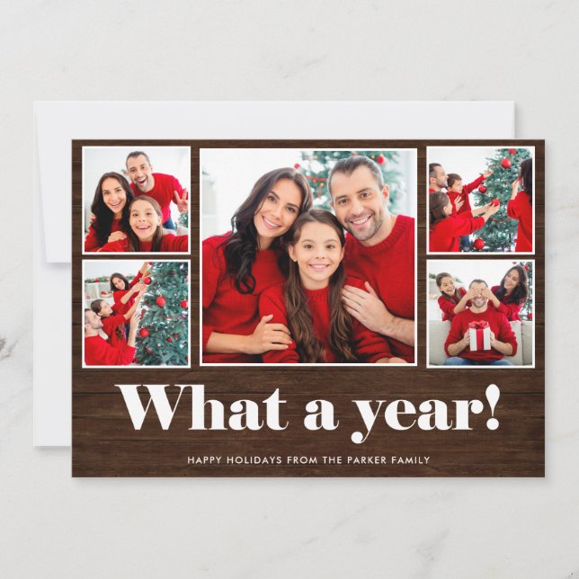 What a Year | Holiday Rustic Photo Grid Card (Front)