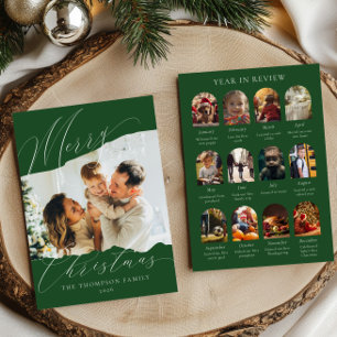What a Year in Review 12 Photo Christmas   Green Holiday Card