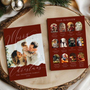 What a Year in Review 12 Photo Christmas   Red Holiday Card