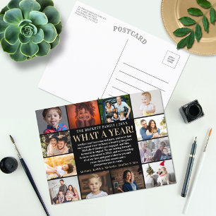 What A Year In Review 12 Photo Collage Holiday Postcard