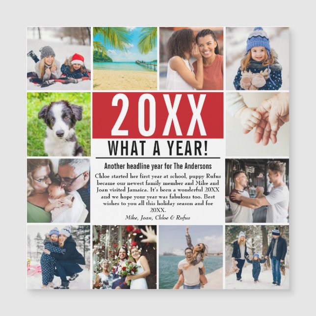 What A Year In Review 12 Photo Family Holiday Card (Front)