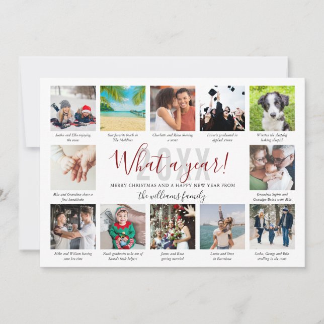What A Year In Review Captions 12 Photo Collage Ho Holiday Card (Front)