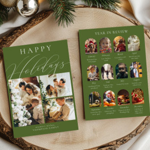 What a Year in Review Photo Collage Olive Green Holiday Card