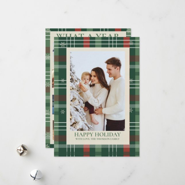 What a Year in Review Plaid Merry Christmas  Holiday Card (Front/Back In Situ)