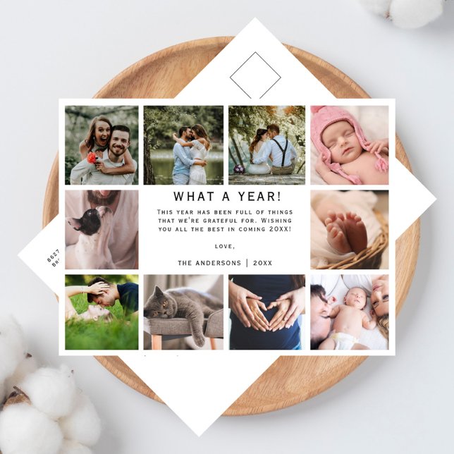 What a Year Modern 10 Photo Collage Holiday Postcard (Creator Uploaded)
