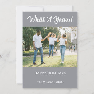 What A Year Modern 2 Photo Grey Holiday Card