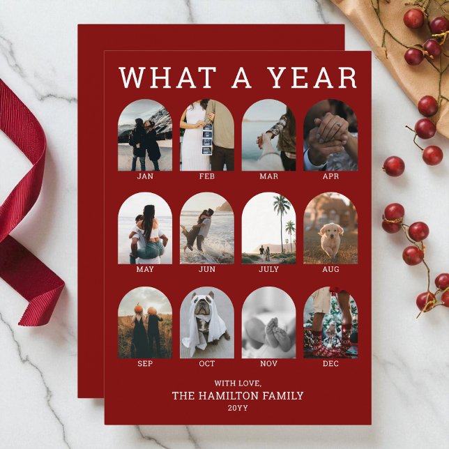 What a Year Modern Red Photo Collage Christmas Holiday Card (What a Year Modern Red Photo Collage Christmas Holiday Card)