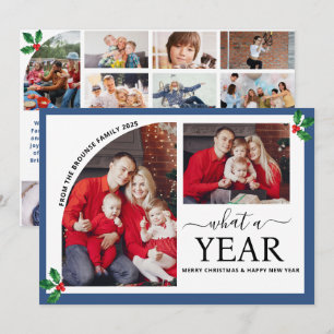 What a Year Multi Photo Collage Christmas Holly  Card