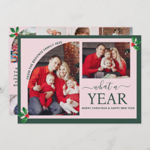 What a Year Multi Photo Collage Christmas Pink  Card
