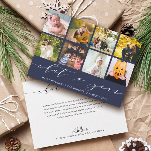 What a Year | Navy Happy Holidays Photo Collage Holiday Card (Creator Uploaded)