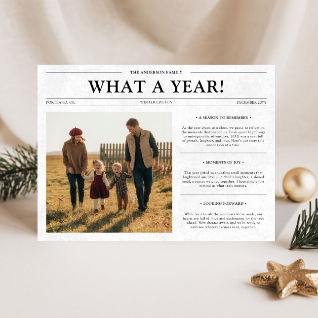What A Year Newspaper Family Pet Christmas Photo Holiday Card (Creator Uploaded)