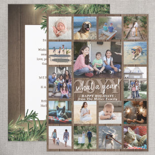 What a Year! Oversized Photo Collage Wood & Lights Holiday Card