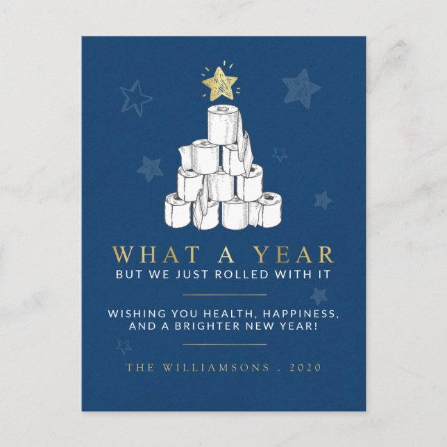 What A Year Paper Tree Christmas Holiday Postcard (Front)