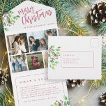 What a year photo botanical foliage Christmas card<br><div class="desc">Modern elegant Merry Christmas handwritten brushed calligraphy script with 5 family photo collage tri fold year in review holiday card with your custom personalised text on both sides featuring green watercolor branches of botanical foliage with holy berries.</div>