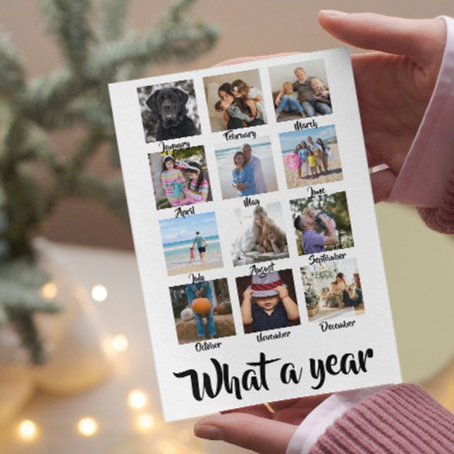 What a Year Photo Christmas Personalised Holiday Card (What a year - 12 photo template Christmas card from Ricaso. Make your own photo cards easily. )