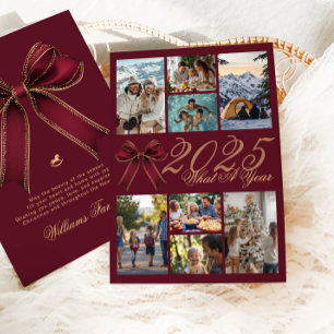 What A Year Photo Collage Christmas Bow Holiday Invitation