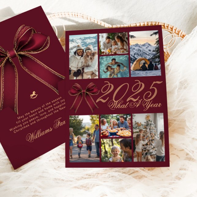 What A Year Photo Collage Christmas Bow Holiday Invitation (Creator Uploaded)