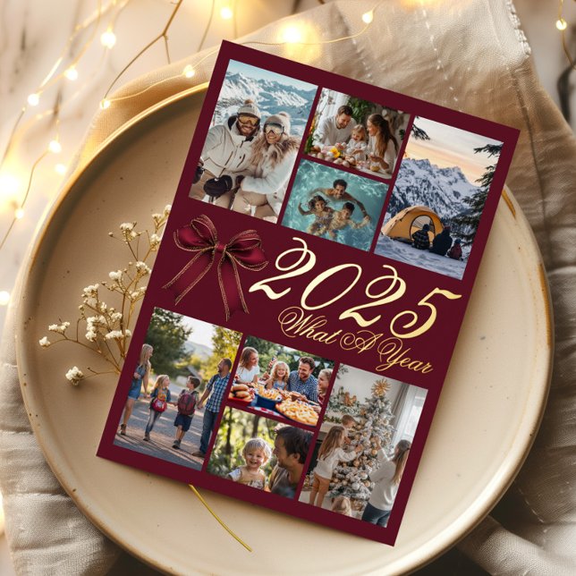 What A Year Photo Collage Wine Red Christmas Card (Creator Uploaded)