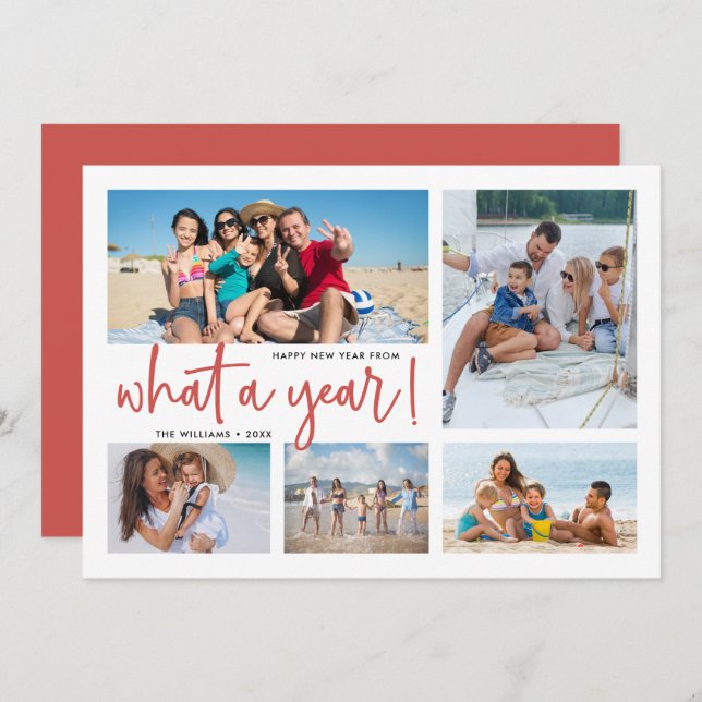 What A Year Photo Collage Year In Review Holiday Card (Front/Back)